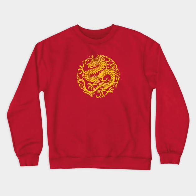 Traditional Yellow Chinese Dragon Circle Crewneck Sweatshirt by jeffbartels